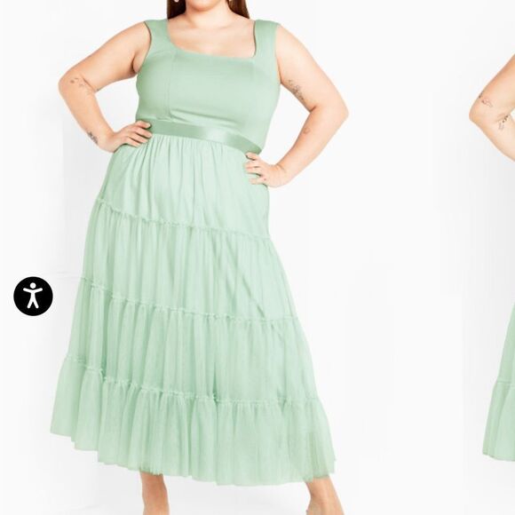 City Chic Mint Green Sherie tulle Scoop Neck Midi Dress| 18 - Picture 1 of 10